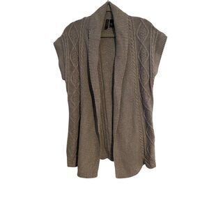 Susan Lawrence Gray Cable Knit Open Front Cardigan Sweater M Office Cozy Comfy
